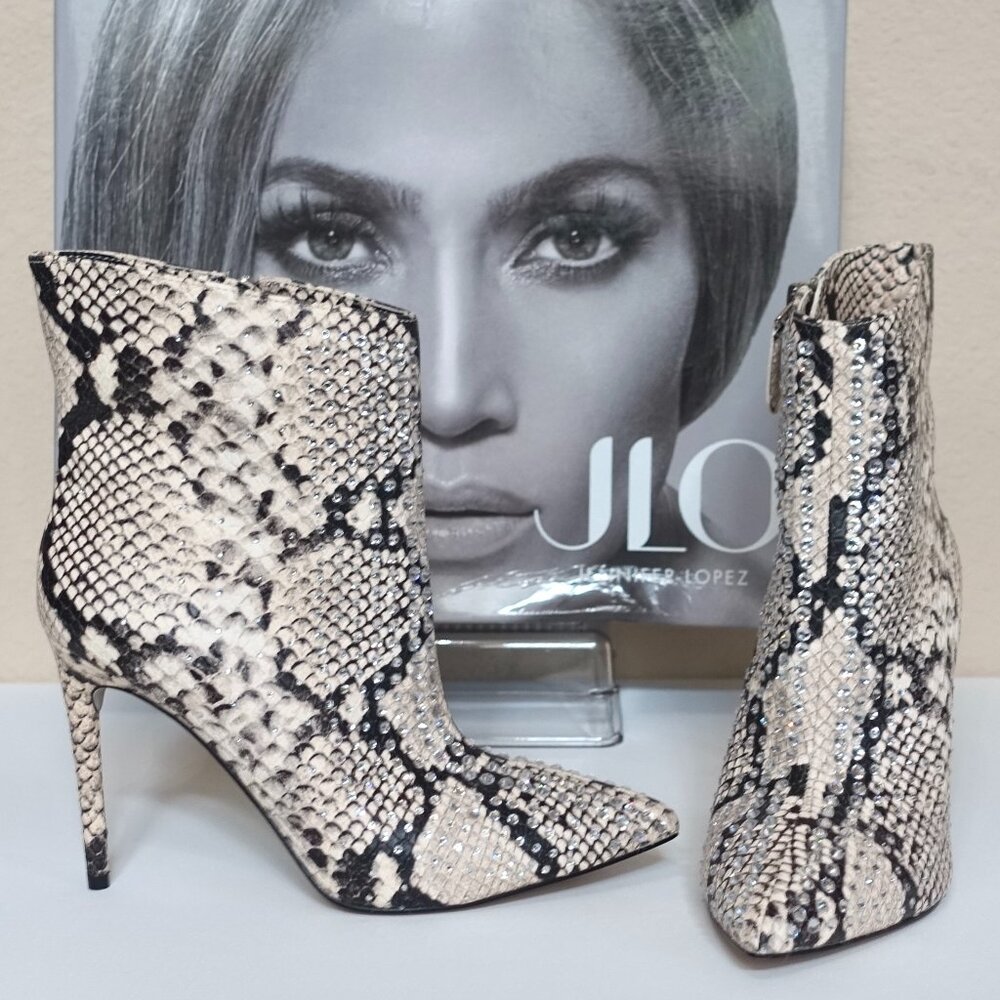 Jennifer Lopez Franlina Embossed Python Rhinestone Bootie Size 6